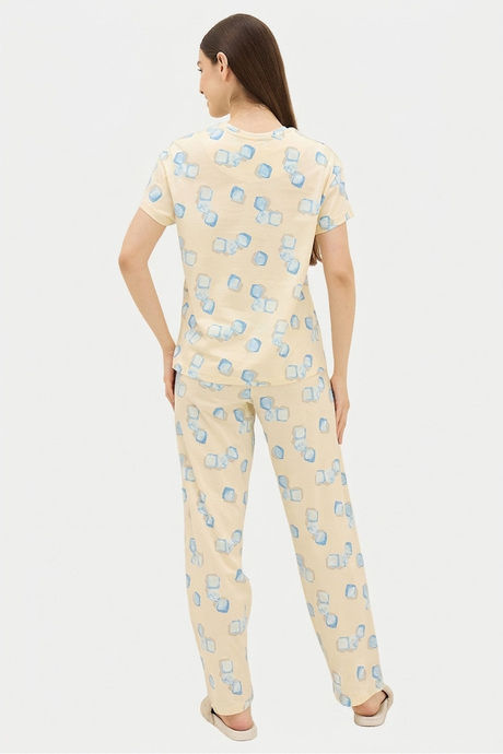 Sweet Dreams Geometric Printed Pyjama Set - Light Yellow — image 2